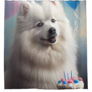 Rideaux De Douche Chien esquimau américain avec ballons anniversaire