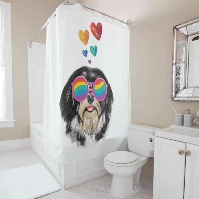 Rideaux De Douche Chien Havanais avec coeur Saint Valentin (En situation)