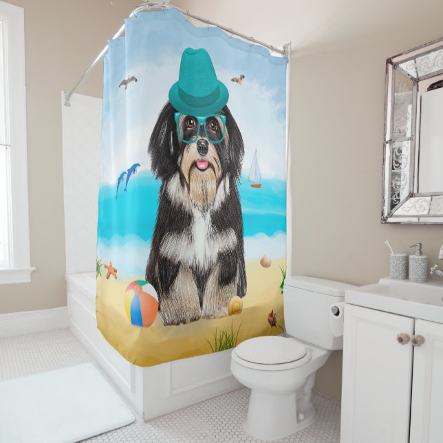Rideaux De Douche Chien Havanais sur la plage (En situation)