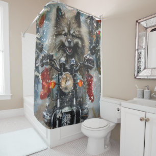 Rideaux De Douche Chien Keeshond à moto de Noël