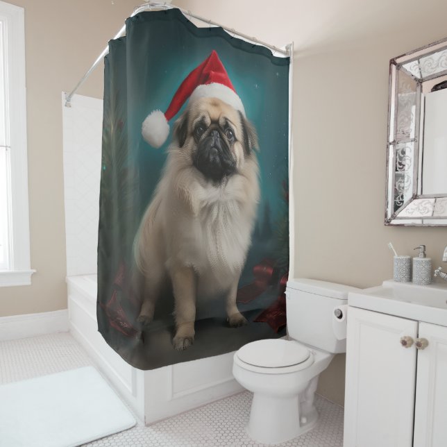 Rideaux De Douche Chien pekingese pendant Noël de neige (En situation)