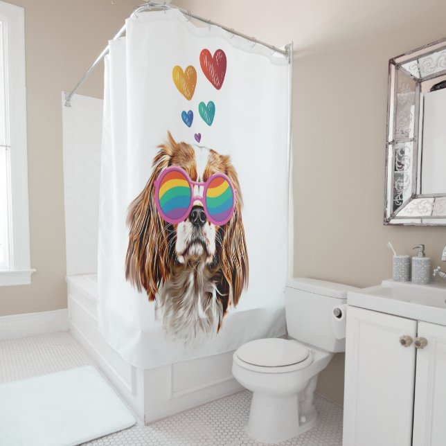 Rideaux De Douche Chien roi Cavalier avec coeur Saint Valentin (En situation)