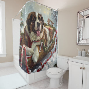 Rideaux De Douche Chien Saint-Bernard Noël Festif