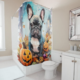 Rideaux De Douche Chien-taureau français d'Halloween avec la peur Ci
