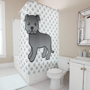 Rideaux De Douche Chien Terrier Bull Staffordshire Anglais Bleu