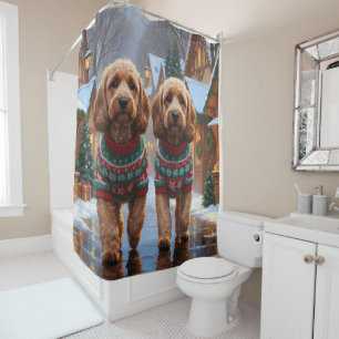 Rideaux De Douche Chiens Cockapoo Noël Neige Fêtes 
