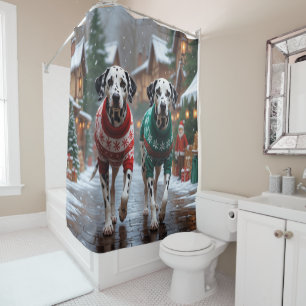 Rideaux De Douche Chiens Dalmatiens Noël Neige Fêtes