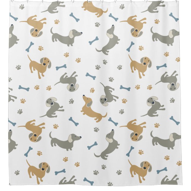 Rideaux De Douche Chiens de Dachshund et os mignons Pastel (Devant)