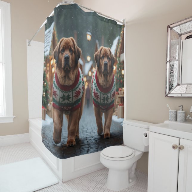 Rideaux De Douche Chiens de Terre-Neuve Noël Neige Fêtes (En situation)