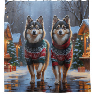 Rideaux De Douche Chiens finnois de Laponie Noël Neige Vacances