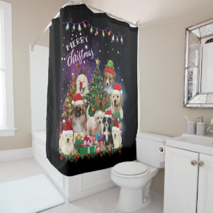 Rideaux De Douche Chiens Joyeux Noël Lumière