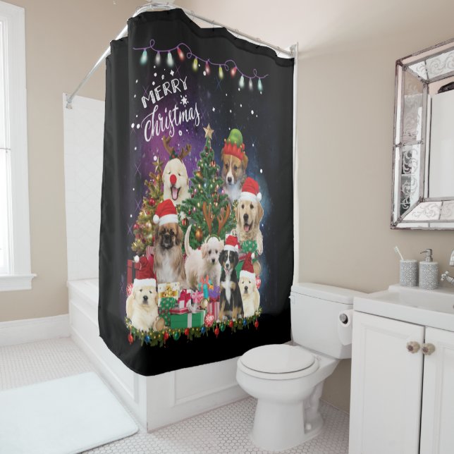 Rideaux De Douche Chiens Joyeux Noël Lumière (En situation)
