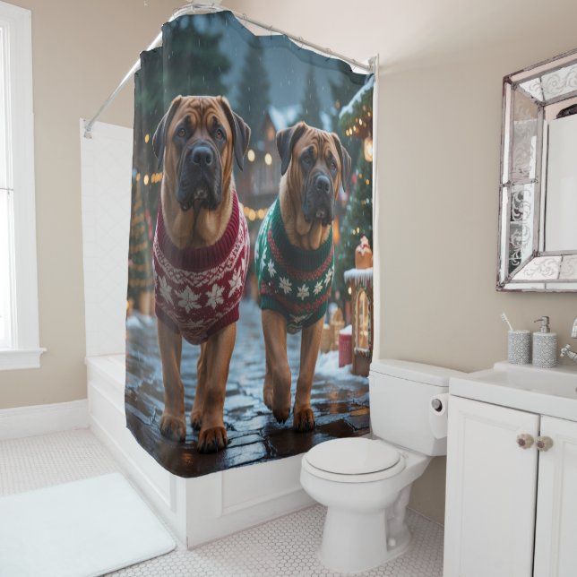 Rideaux De Douche Chiens Mastiff Tibétains Noël Neige Vacances (En situation)