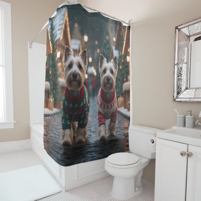 Rideaux De Douche Chiens Scottish Terrier Noël Neige Fêtes (En situation)