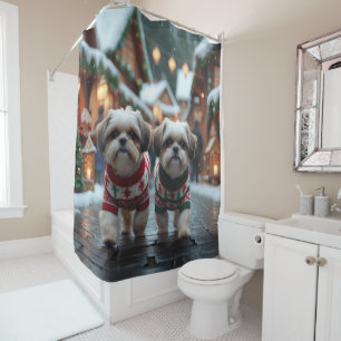 Rideaux De Douche Chiens Shih Tzu Noël Neige Fêtes