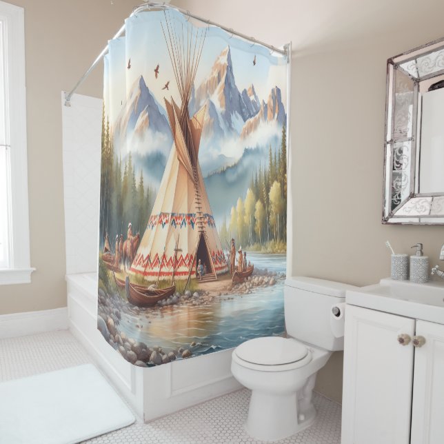 Rideaux De Douche Chiffre traditionnel indien Teepee Nature Scène Di (En situation)
