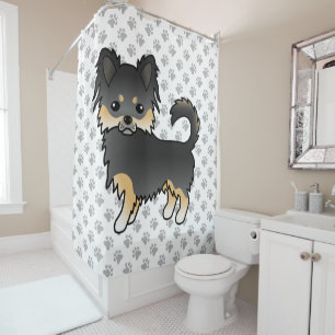 Rideaux De Douche Chihuahua à poil long noir et feu, joli chien et p