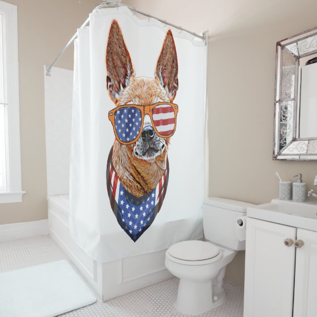 Rideaux De Douche Chihuahua Chien USA Indépendance américaine 4 juil (En situation)