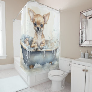 Rideaux De Douche Chihuahua Dans La Baignoire Aquarelle Chien Art