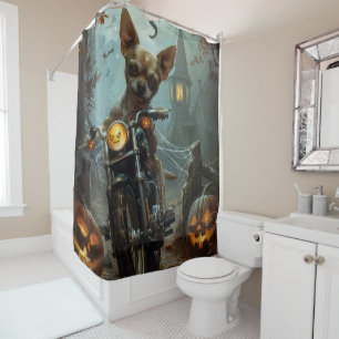 Rideaux De Douche Chihuahua équitation moto Halloween effrayant