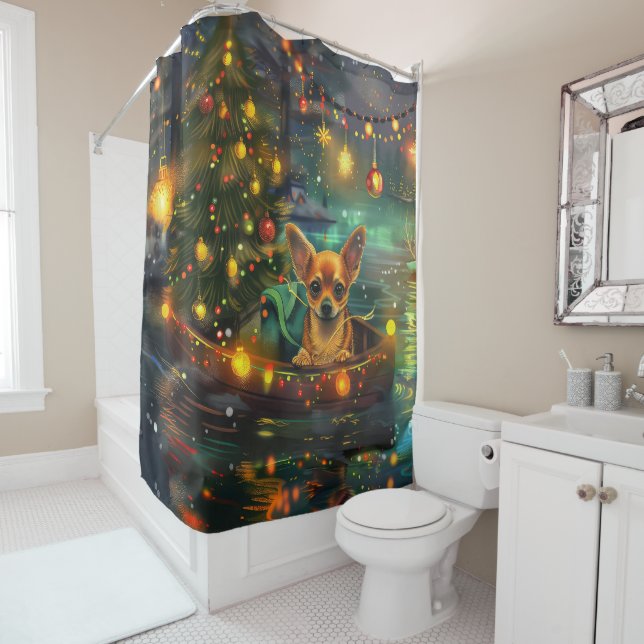 Rideaux De Douche Chihuahua Noël Festive Voyage (En situation)