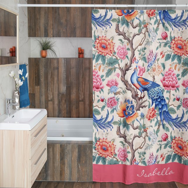 Rideaux De Douche Chinoiserie personnalisée Paysage Floral asiatique (Créateur téléchargé)