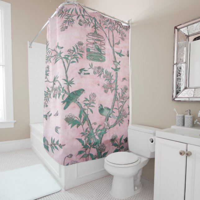 Rideaux De Douche Chinoiserie rose (En situation)
