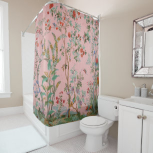 Rideaux De Douche Chinoiserie rose Oiseau Floral Élégant