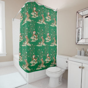 Rideaux De Douche Chinoiserie Tigre, Pivoines & Arbres Vert de Print