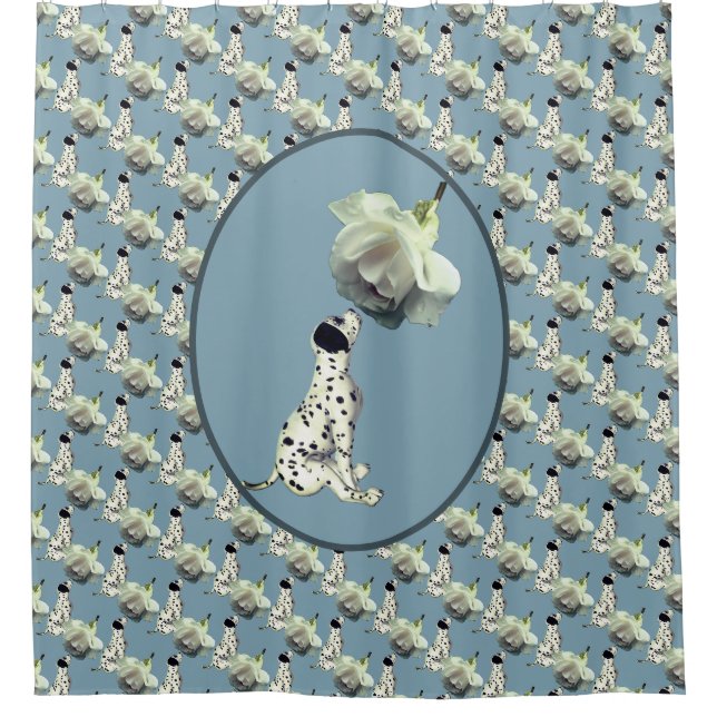Rideaux De Douche Chiot dalmate Et Motif Rose (Devant)