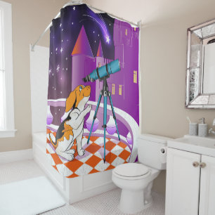 Rideaux De Douche Chiot et télescope beige rouge