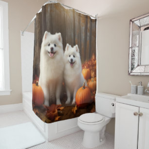 Rideaux De Douche Chiots Esquimau Américain Automne Délice Citrouill
