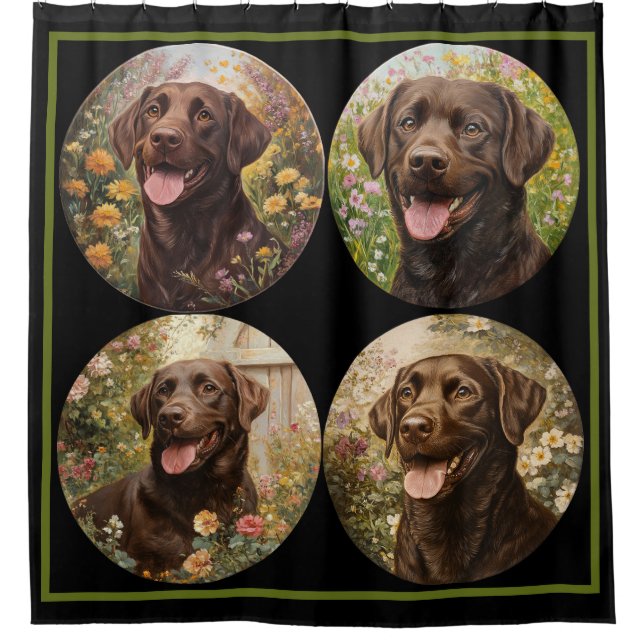 Rideaux De Douche Chocolat Labrador Retriever Dog Black Green (Devant)