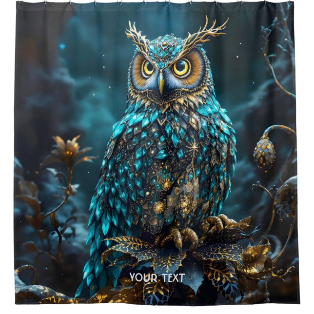 Rideaux De Douche Chouette Turquoise en laiton Imaginaire (Devant)