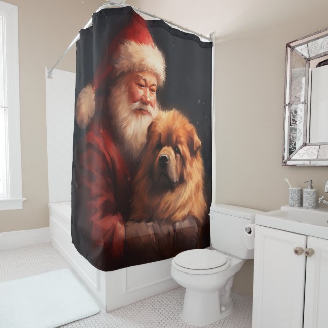 Rideaux De Douche Chow Chow avec Noël Festif du Père Noël (En situation)