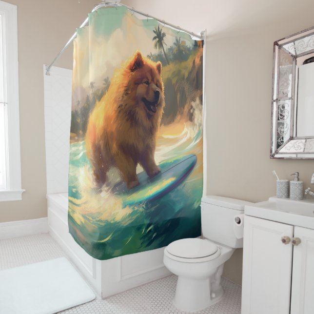 Rideaux De Douche Chow Chow Beach Plage Surf Peinture (En situation)
