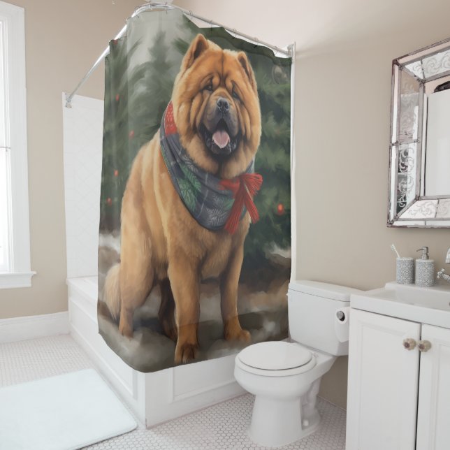 Rideaux De Douche Chow Chow Chien de Noël en neige (En situation)