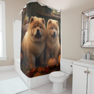 Rideaux De Douche Chow Chow Chiot Automne Citrouille de plaisir