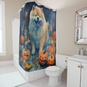 Rideaux De Douche Chow Chow Halloween avec citrouilles effrayant