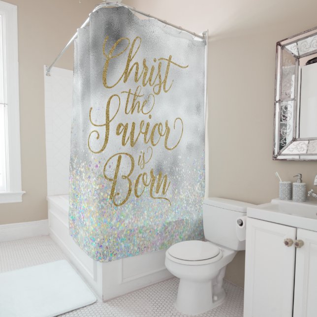 Rideaux De Douche Christ le Sauveur est né Noël (En situation)