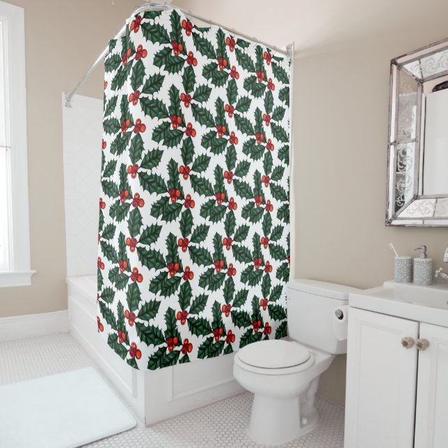Rideaux De Douche Christmas Holly Berries (En situation)