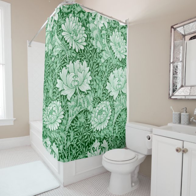 Rideaux De Douche Chrysanthemum Green, William Morris (En situation)