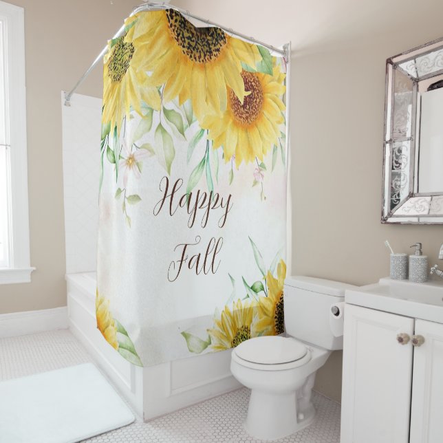 Rideaux De Douche Chute de tournesol avec texte personnalisable (En situation)