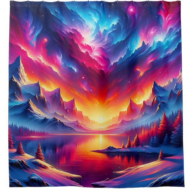 Rideaux De Douche "Ciel cosmique avec coucher de soleil enflammé" (Devant)