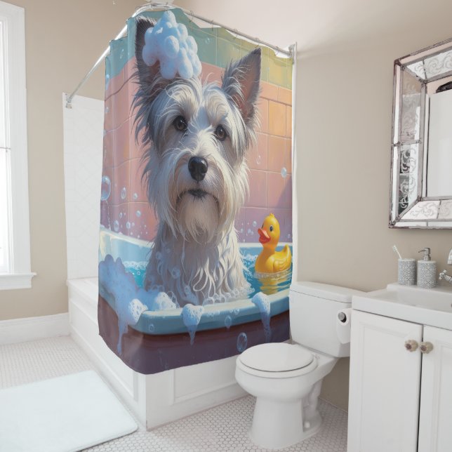 Rideaux De Douche Ciel Terrier Sloppy Sleepy mignon drôle (En situation)