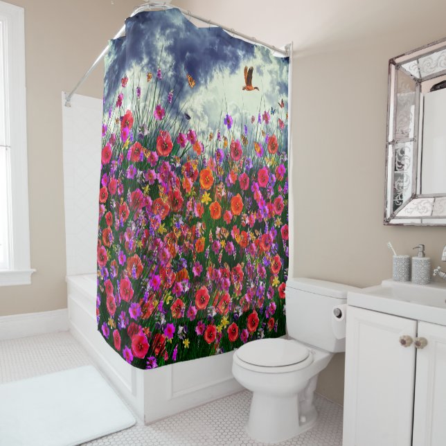 Rideaux De Douche Ciels bleus - Champs Fleurs sauvages (En situation)