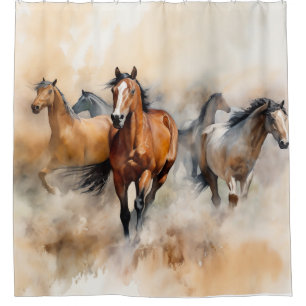 Rideaux De Douche « Cinq mustangs sauvages » Aquarelle occidentale p