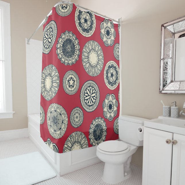 Rideaux De Douche cirque de mandala tache rouge (En situation)