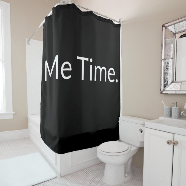 Rideaux De Douche Citation amusante Texte temps blanc blanc moderne (En situation)