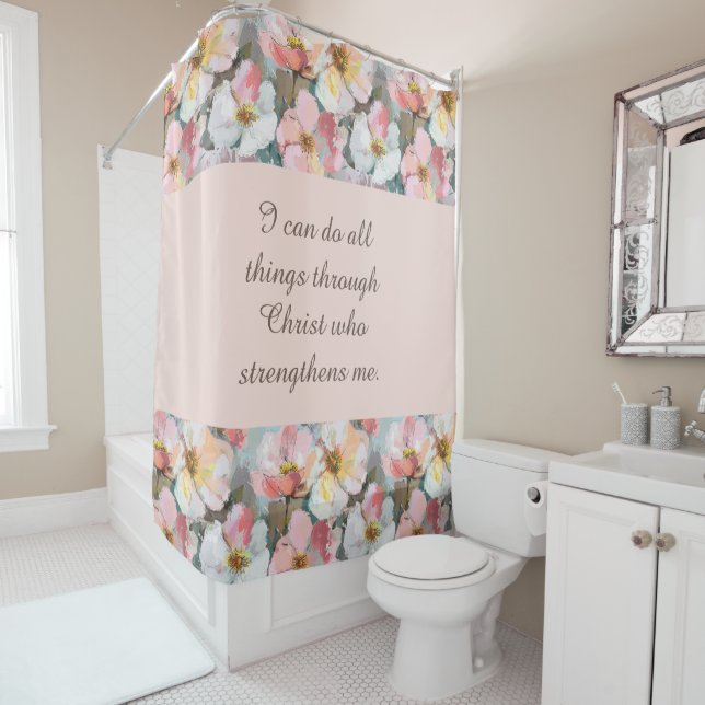 Rideaux De Douche Citation biblique Abstraite personnalisée Roses ro (En situation)